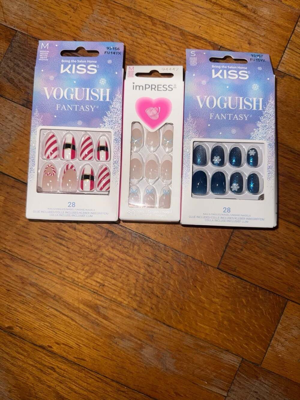 Lot of 3 KISS Voguish Fantasy and imPRESS Holiday Press-On Nails, Candy Cane, Sn